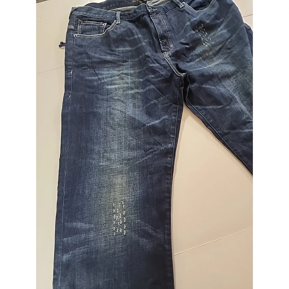 Sean John 40x33 Hamilton Distressed Jeans Zipper Pocket Detail Blue Relaxed Fit - Picture 3 of 12
